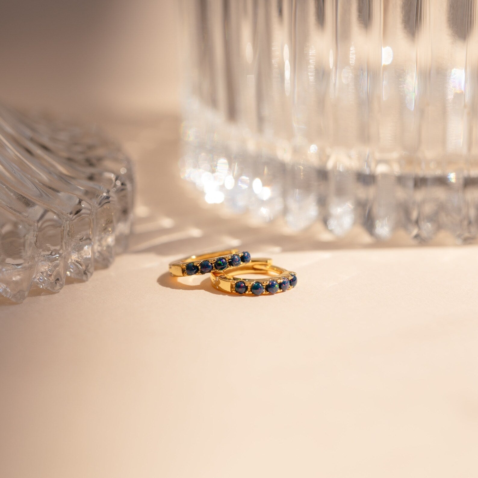 Indigo Blue Opal Huggies 18K Gold